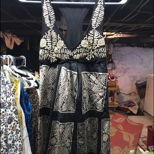 Black silk dress w gold embroidery